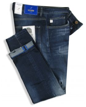 Goldgarn Herren Jeans U2 1030 Slim Fit darkblue distressed 