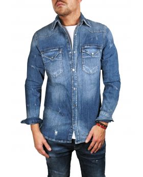 GOLDGARN Herren Jeanshemd Slim Fit Wassertum 1020 midblue