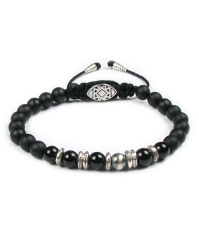 Deeperu Herren Edelstein Armband 6mm Navajo Sterlingsilber / Onyx