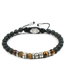 Deeperu Herren Edelstein Armband 6mm Navajo Sterlingsilber / Tigerauge