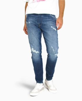 Goldgarn Herren Jeans NECKARAU Twisted Cropped dark blue destroyed