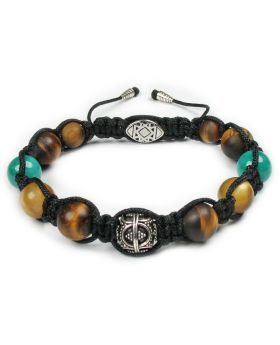 Deeperu Herren Edelstein Armband 10mm Sterlingsilber Tigerauge / Jade Makramee