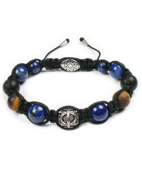 Deeperu Herren Edelstein Armband 10mm Sterlingsilber / Lapislazuli / Tigerauge Makramee