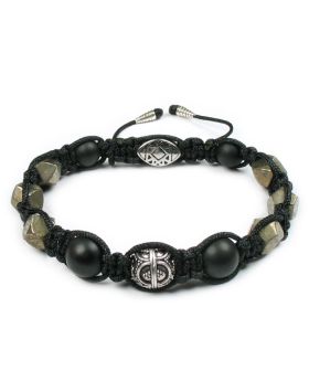 Deeperu Herren Edelstein Armband 10mm Sterlingsilber / Onyx / Pyrit Makramee