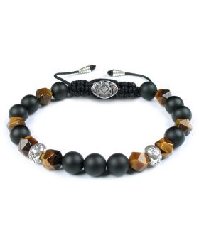 Deeperu Herren Edelstein Armband 8mm Sterlingsilber / Tigerauge / Onyx